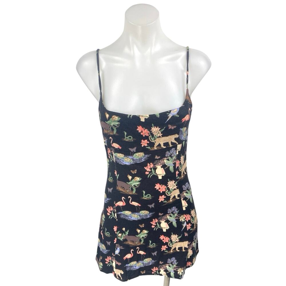 Reformation Yasmin Black Brasilia Graphic Sleeveless Cami Tank Mini Slip Dress 4